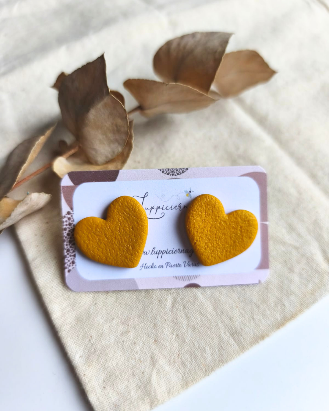 Aros arcilla polimerica (55) Aros Corazón Ocre - Imagen 1